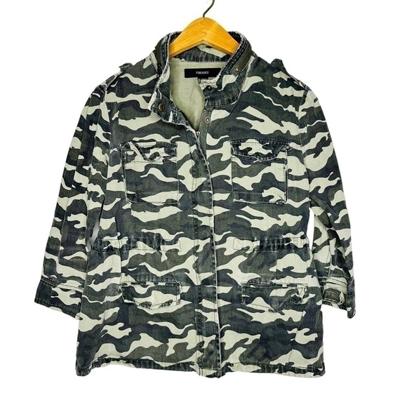 Forever 21 Green Army Camouflage Jacket Long Sleeve Full Zip Size M - Picture 1 of 11